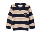 Boys Stripe Textured Knit V Neck Sweater