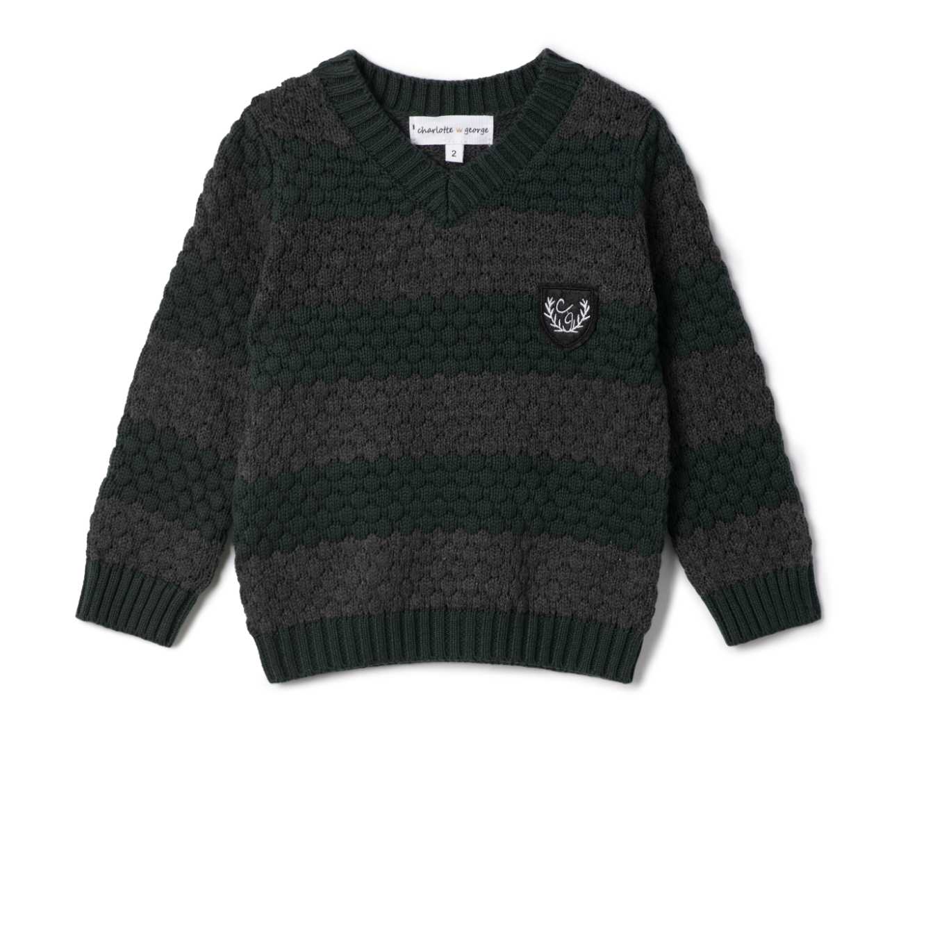 Boys Stripe Textured Knit V Neck Sweater