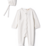 Baby Cotton Velour Romper Set With Scallop Detail