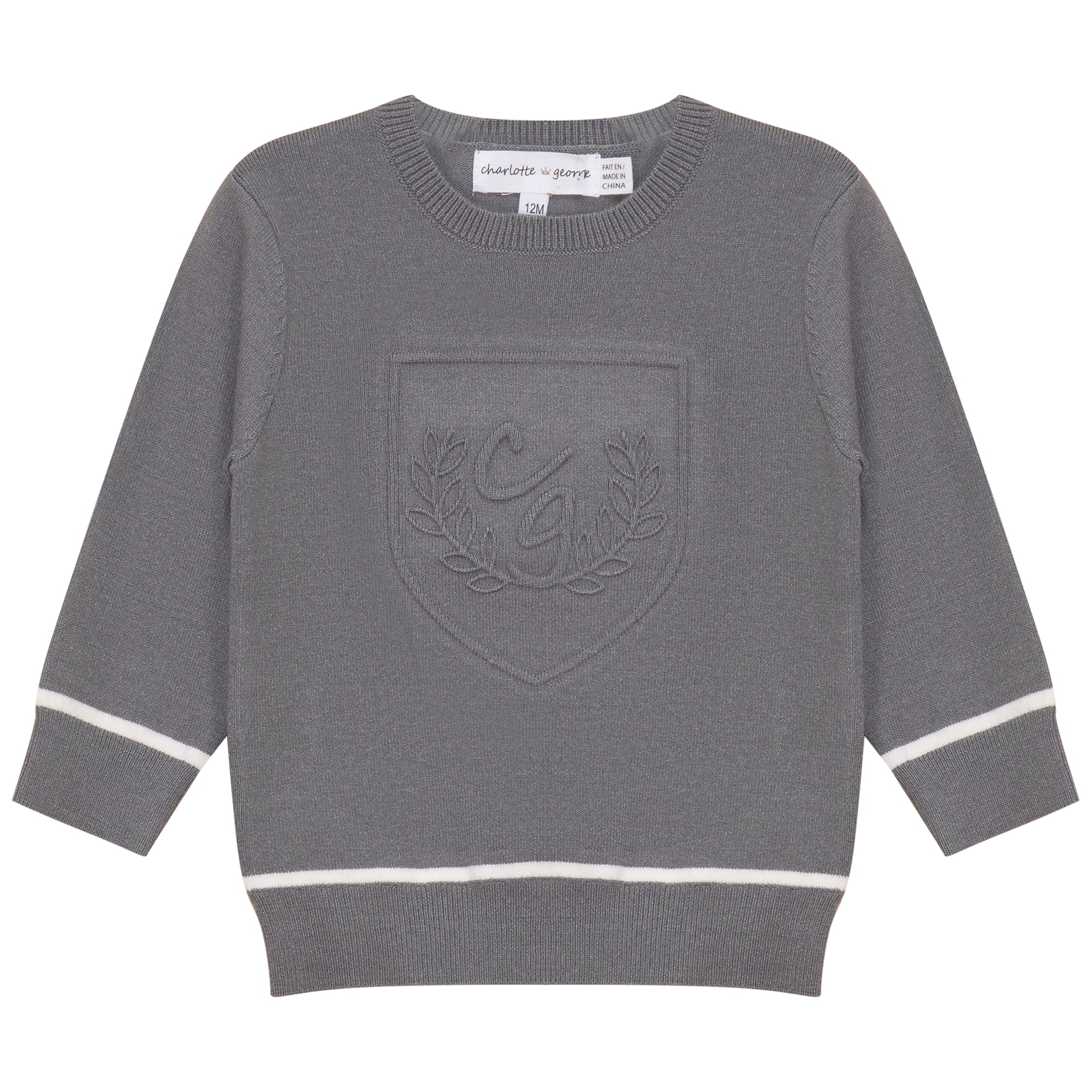 Boys Crew Neck Knitted Top With Embossed Crest
