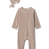 Baby Velour Pom Pom Onesie With Bonnet