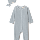Baby Velour Pom Pom Onesie With Bonnet