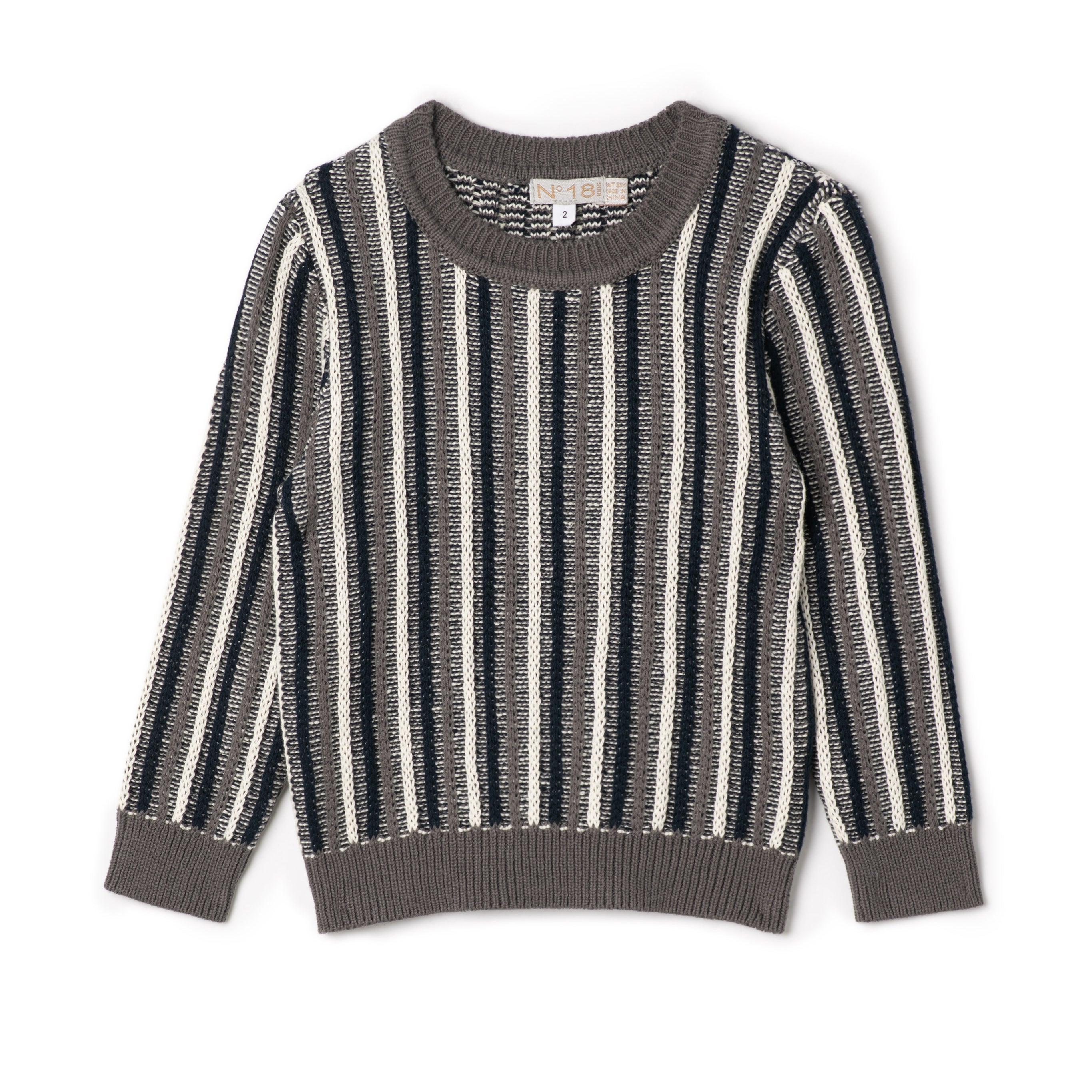 Boys Knit Sweater With Multi Color Knit Stripes