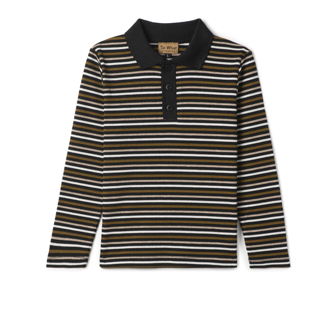 Boys Waffled Stripped Polo Long Sleeves