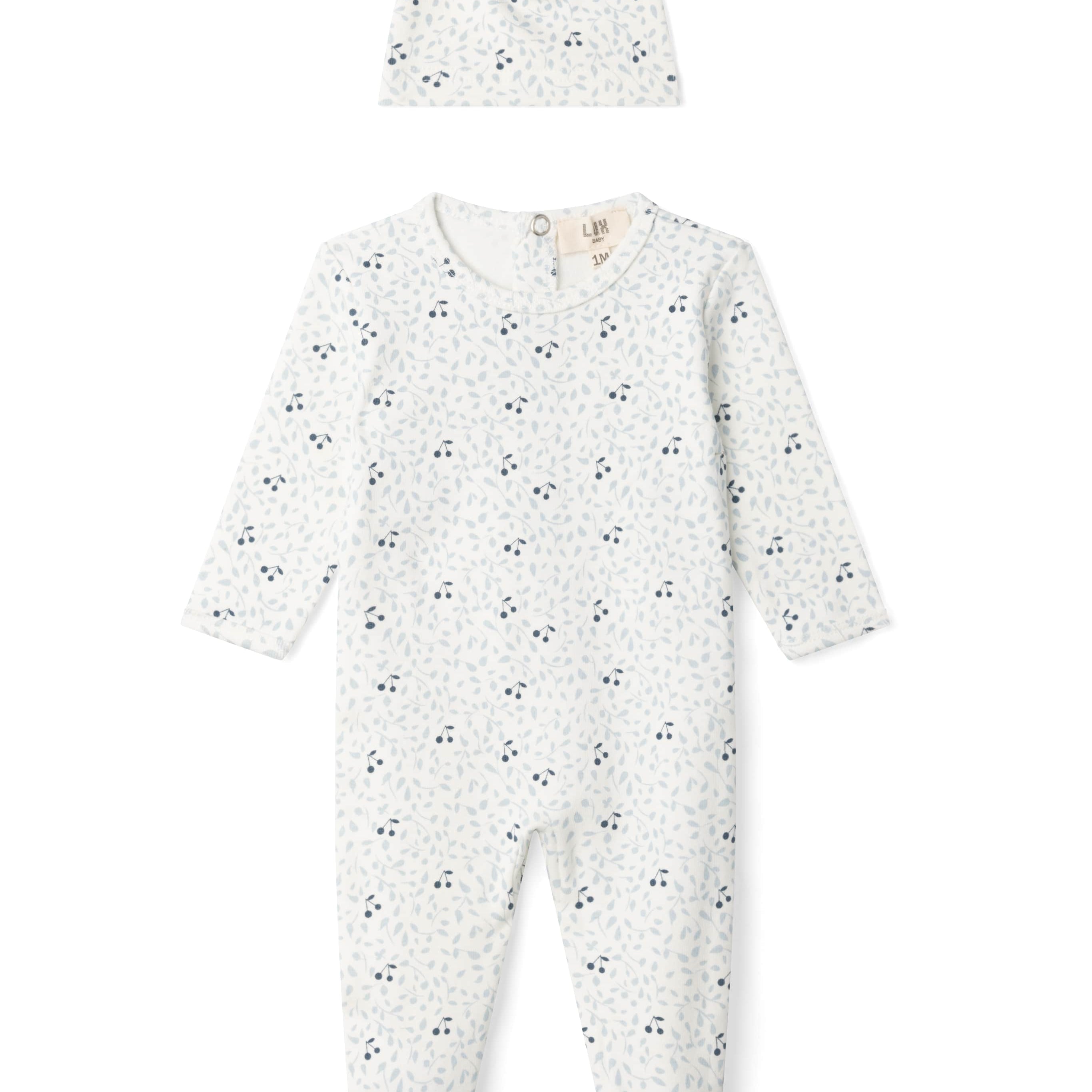 Baby Leaves And Cherries Print Onesie With Hat
