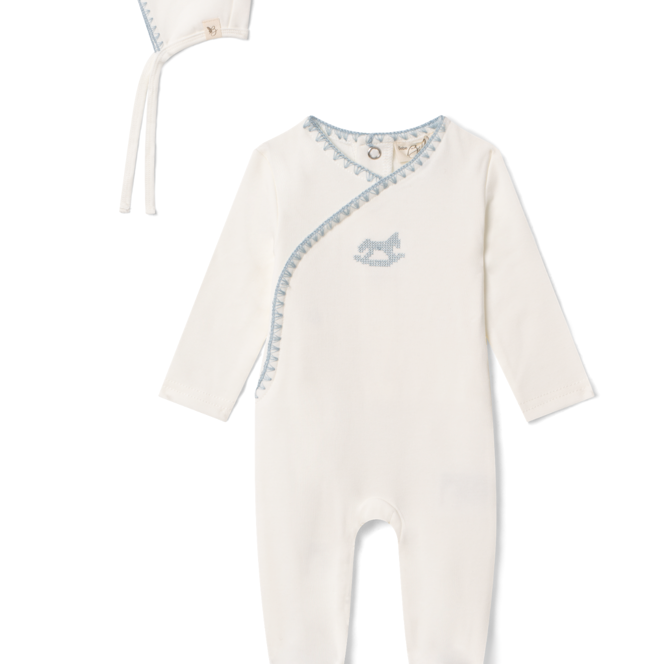 Fake Wrap Stretchie With Embroidery Layette