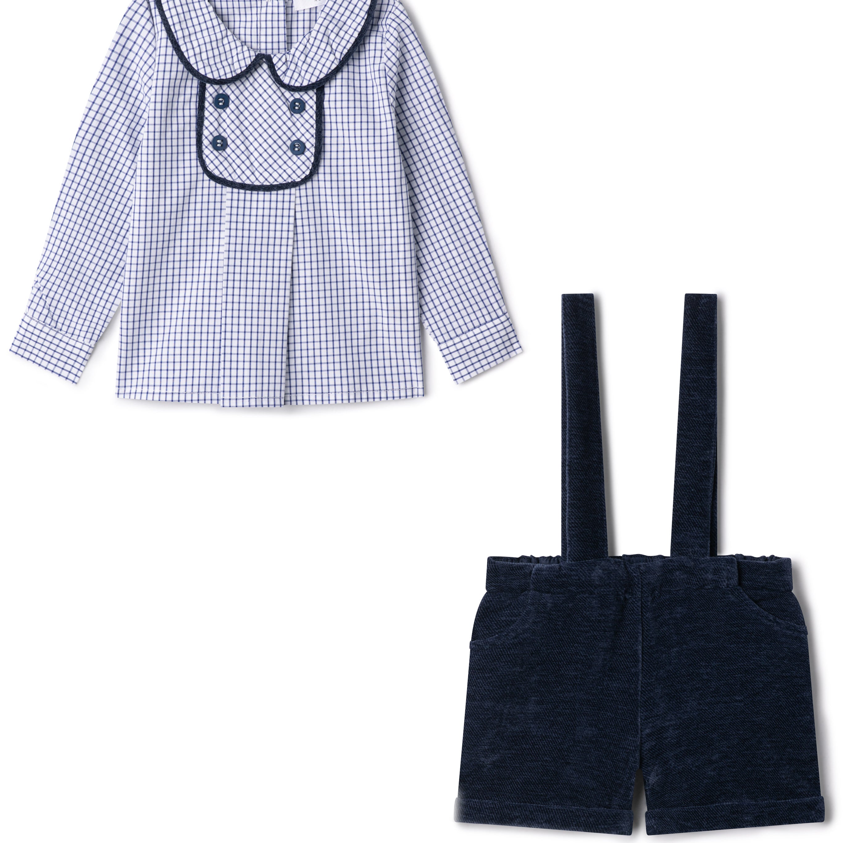 Boy Velvet Checkered Shirt And Oveall Set
