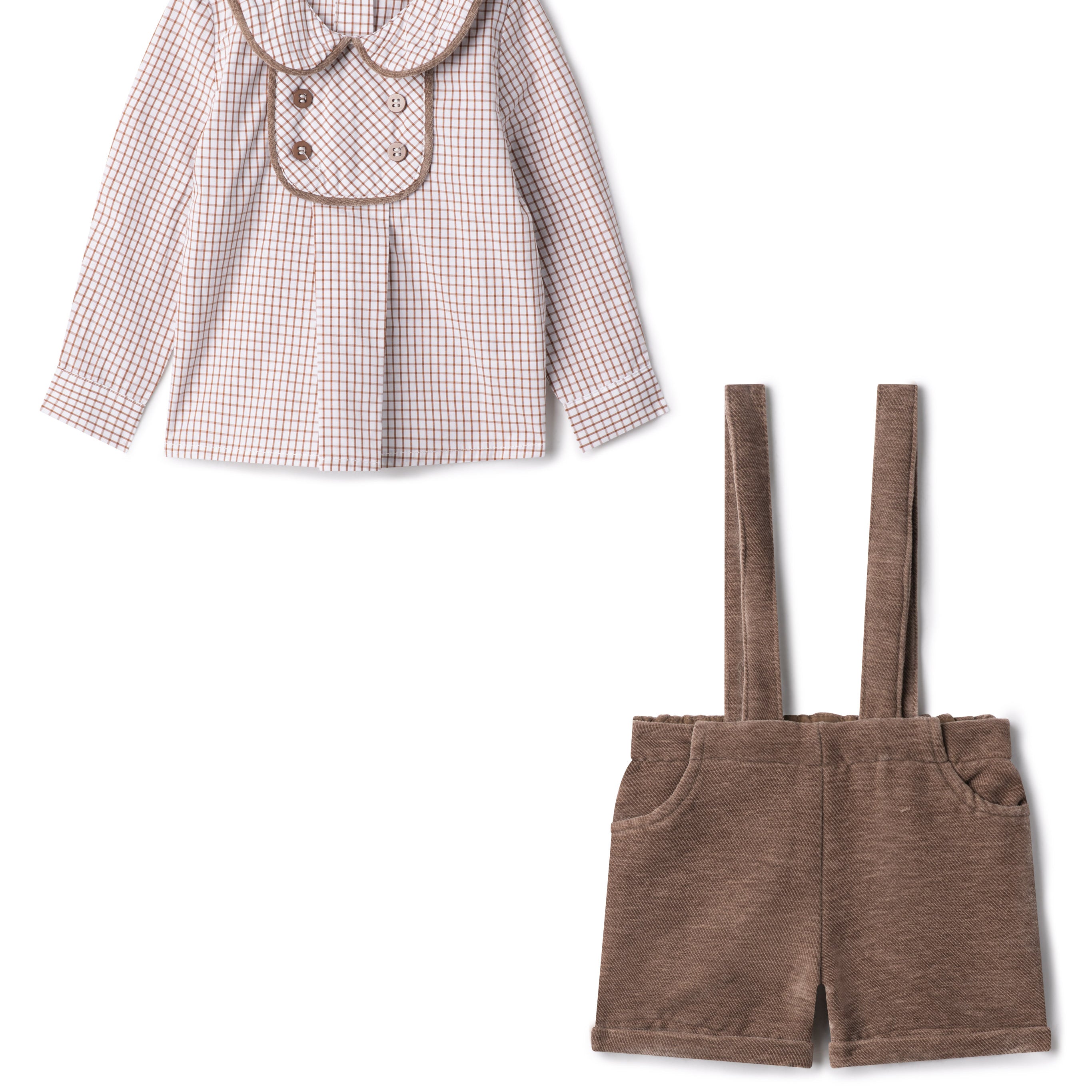 Boy Velvet Checkered Shirt And Oveall Set