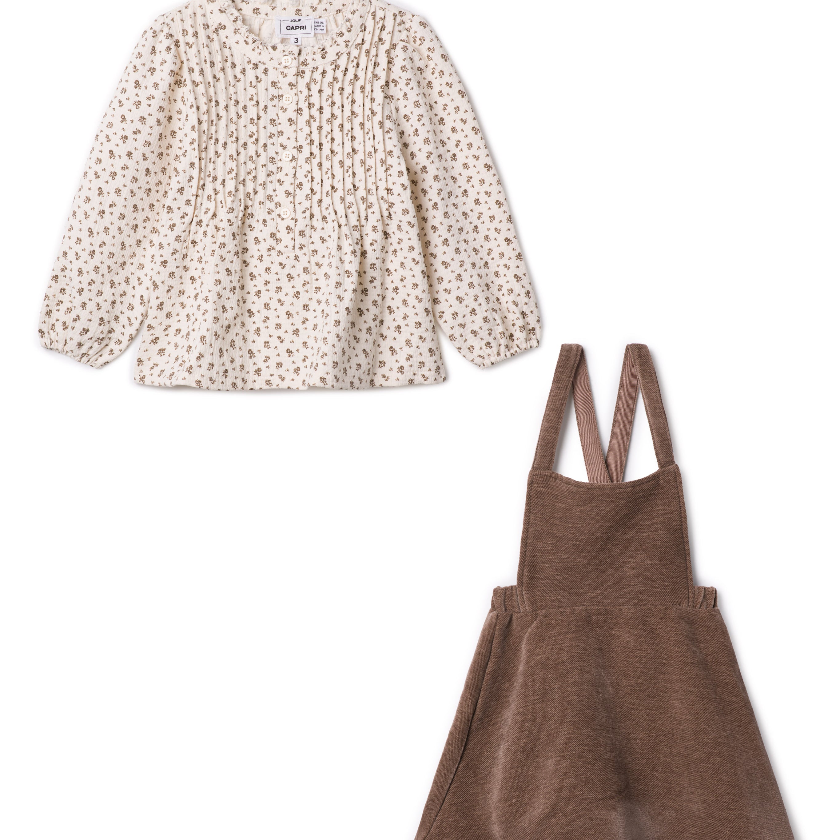 Wooven Floral Blouse With Velvet Jumper