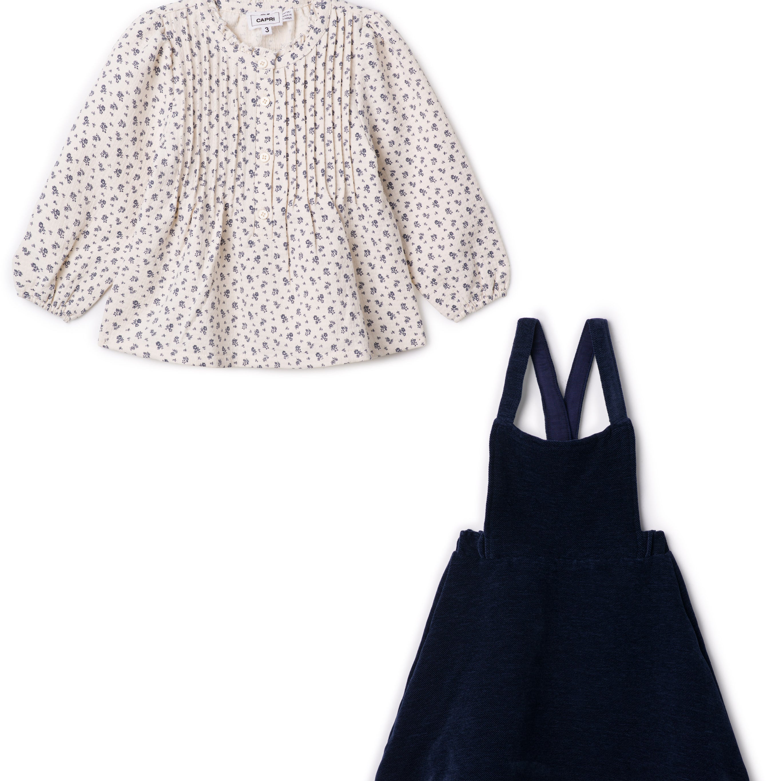 Wooven Floral Blouse With Velvet Jumper