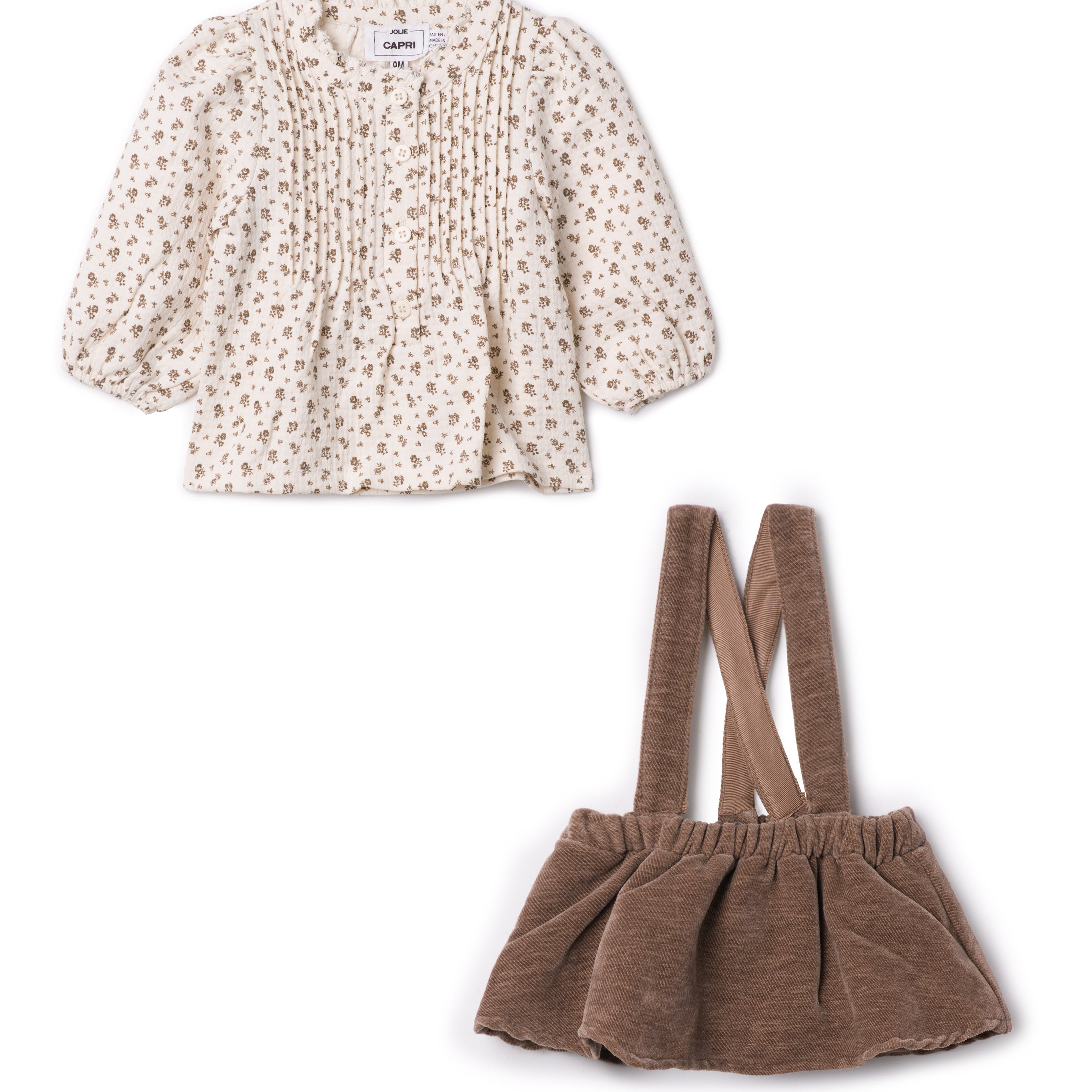 Wooven Floral Blouse With Velvet Overall