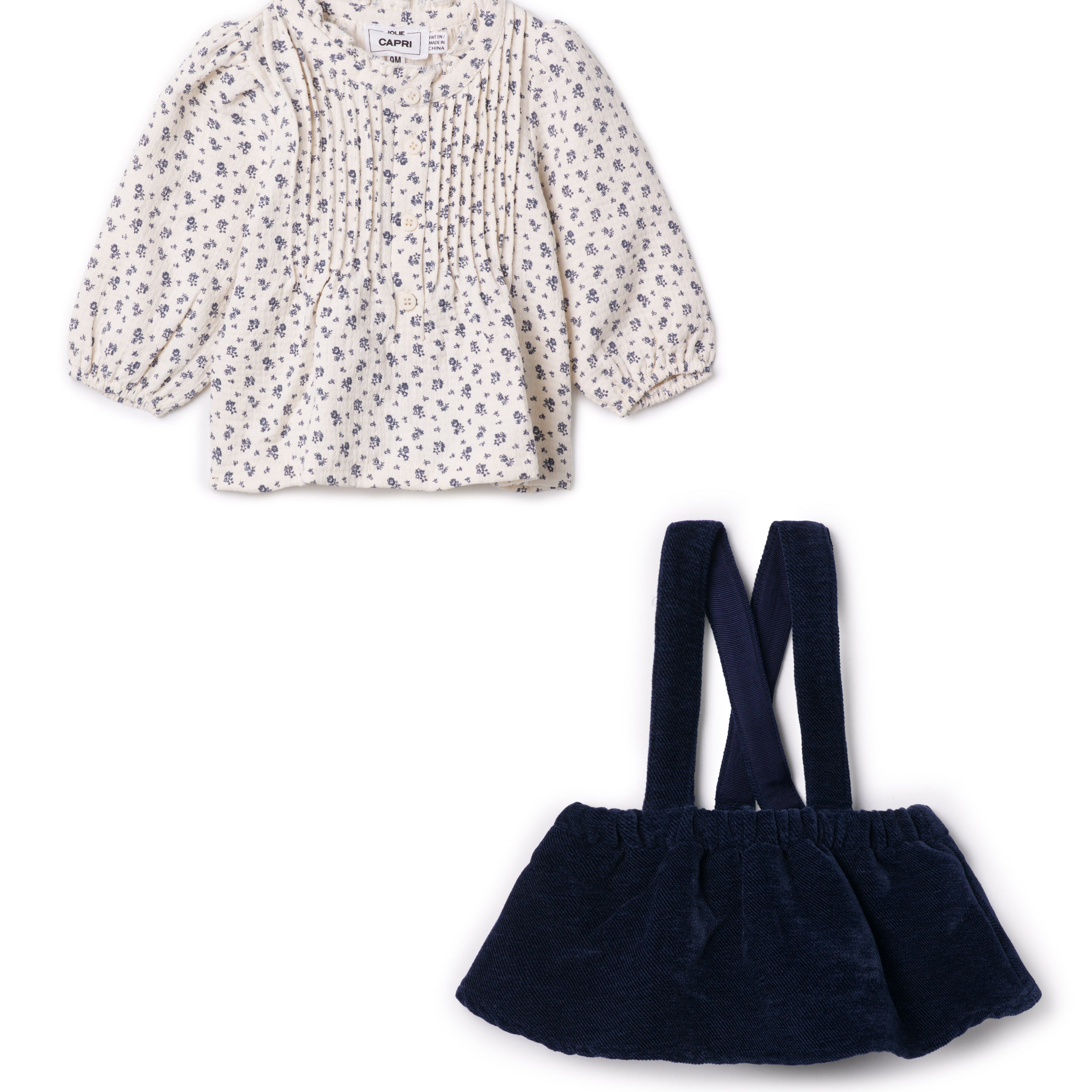 Wooven Floral Blouse With Velvet Overall