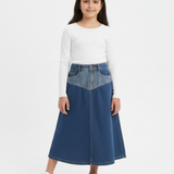 Two-Tone Denim Midi Skirt