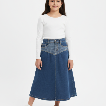 Two-Tone Denim Midi Skirt