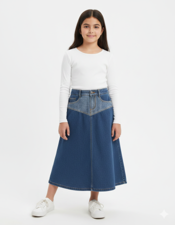 Two-Tone Denim Midi Skirt