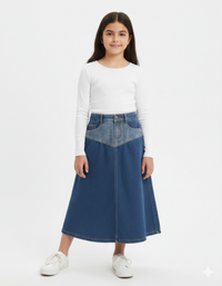 Two-Tone Denim Midi Skirt