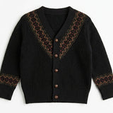 Boys Textured Knit Cardigan With fair Isle Trim