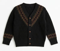 Boys Textured Knit Cardigan With fair Isle Trim
