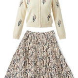Floral Knit Cardigan & Pleated Skirt Set