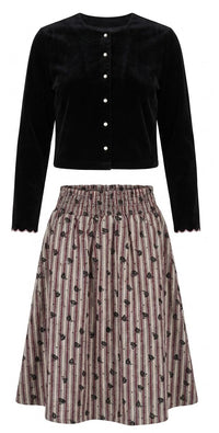 Velvet Cardigan & Floral Skirt Set