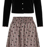 Velvet Cardigan & Floral Skirt Set