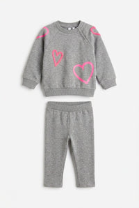 Heart Print Sweatshirt & Pants Set