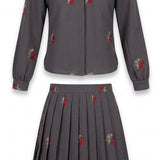 Cherry Cross Stitch Embroidery Blouse And Skirt Set