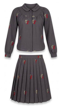 Cherry Cross Stitch Embroidery Blouse And Skirt Set