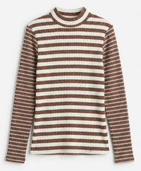 Rib Stripe Mock Neck