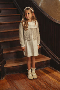 Ruffle Collar Dress With Cardigan