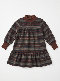 Plaid Dress With Knit Mock Neck & Cuff