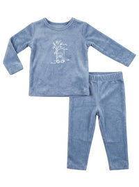 Bear Embroidered Velour Pajama Set