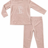 Bear Embroidered Velour Pajama Set