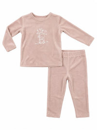 Bear Embroidered Velour Pajama Set
